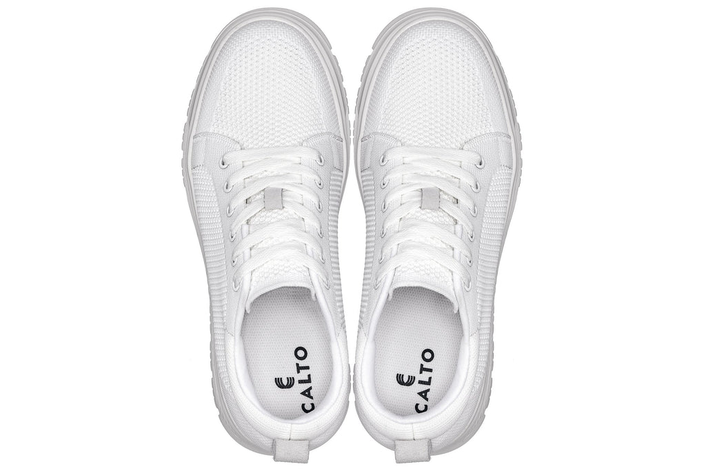 CALTO - X2321 - 2.4 Inches Taller (White/White Sole) - Lace Up Casual Sneaker - Lightweight - WonderingCloth