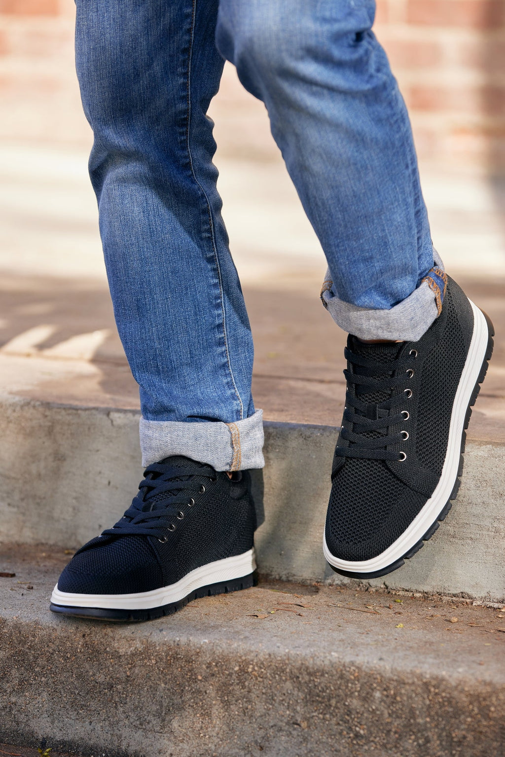 CALTO - X2322 - 2.4 Inches Taller (Black/White & Black Sole) - Lace Up Casual Sneaker - Lightweight - WonderingCloth