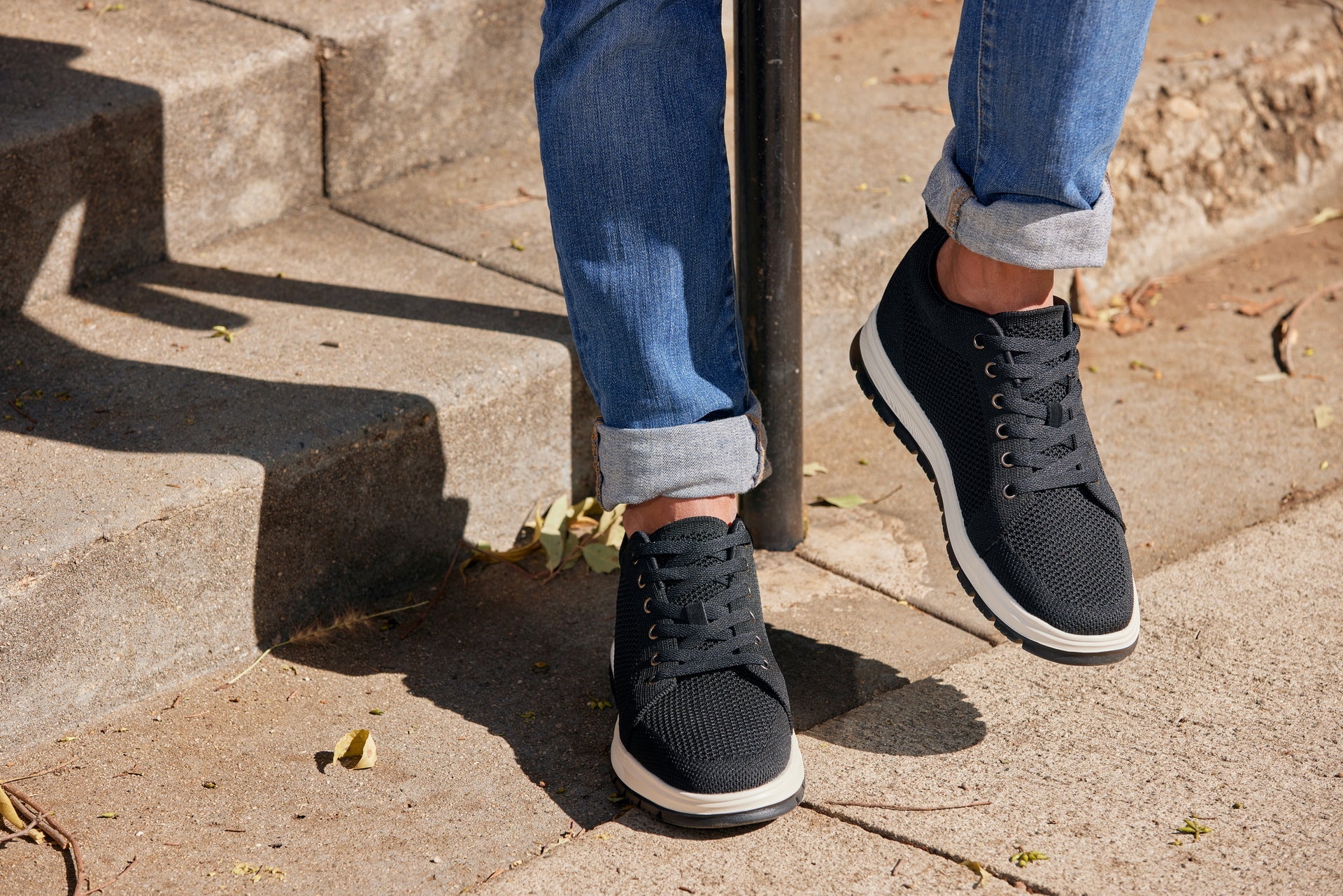CALTO - X2322 - 2.4 Inches Taller (Black/White & Black Sole) - Lace Up Casual Sneaker - Lightweight - WonderingCloth