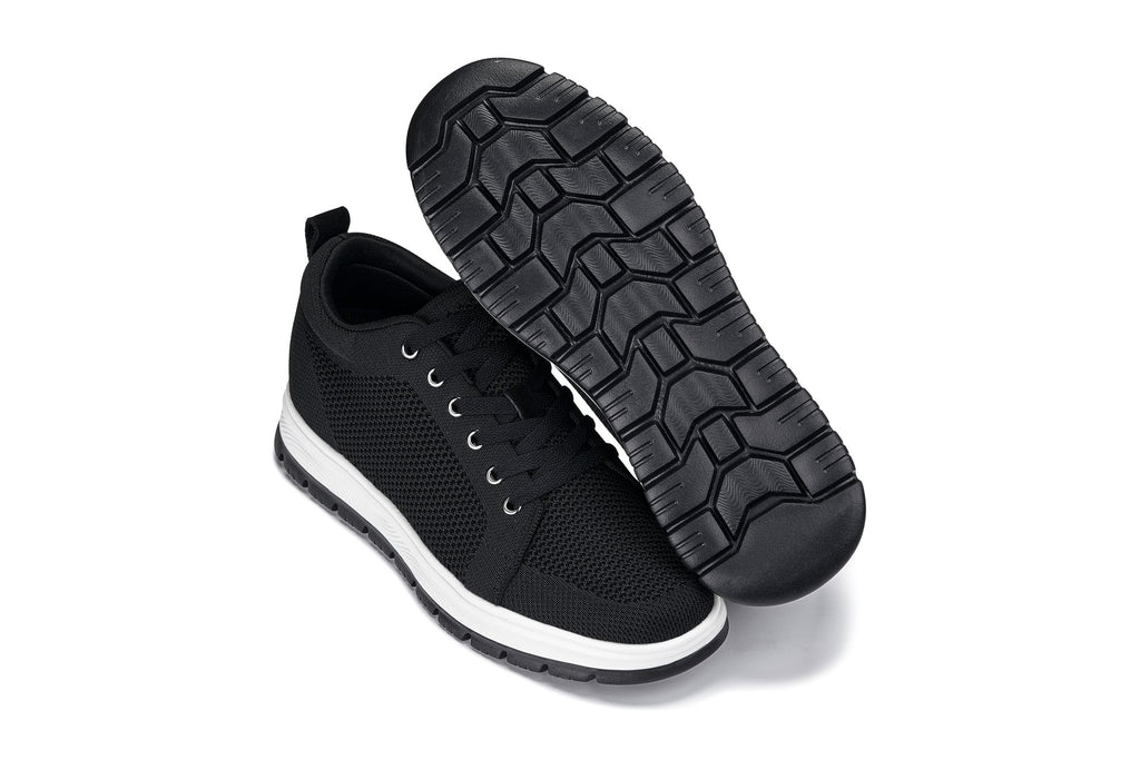 CALTO - X2322 - 2.4 Inches Taller (Black/White & Black Sole) - Lace Up Casual Sneaker - Lightweight - WonderingCloth