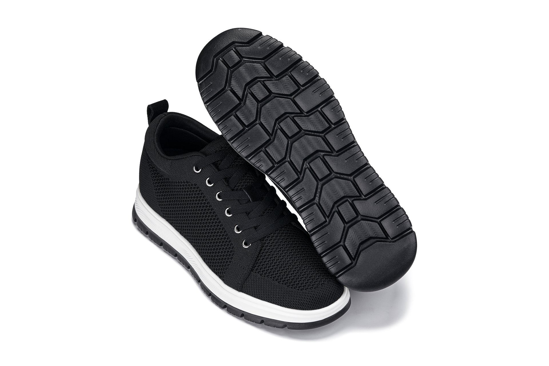 CALTO - X2322 - 2.4 Inches Taller (Black/White & Black Sole) - Lace Up Casual Sneaker - Lightweight - WonderingCloth