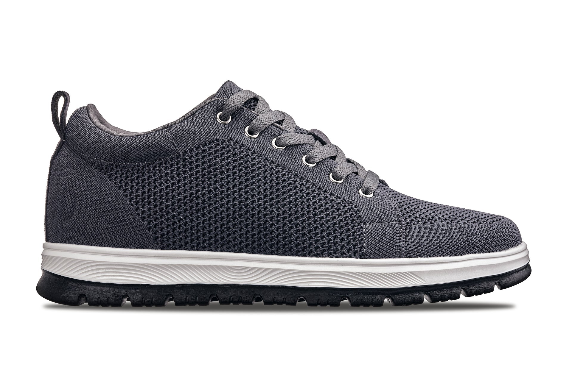 CALTO - X2323 - 2.4 Inches Taller (Iron Grey/White & Black Sole) - Lace Up Casual Sneaker - Lightweight - WonderingCloth