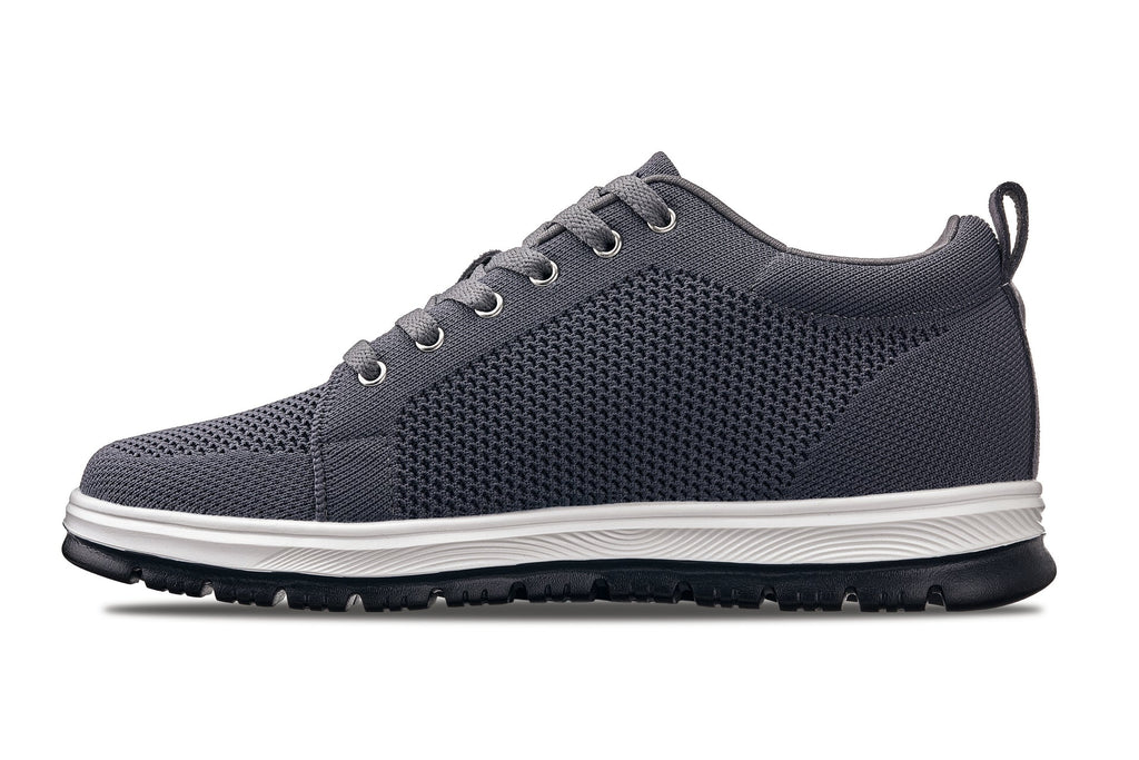 CALTO - X2323 - 2.4 Inches Taller (Iron Grey/White & Black Sole) - Lace Up Casual Sneaker - Lightweight - WonderingCloth