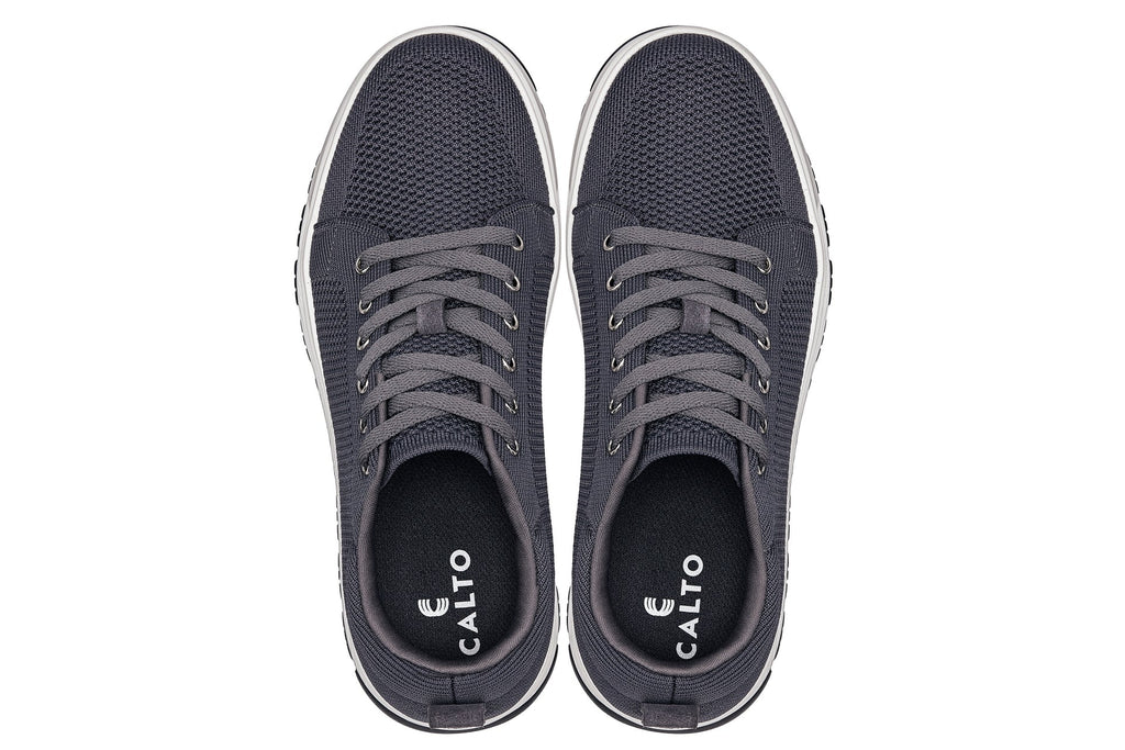 CALTO - X2323 - 2.4 Inches Taller (Iron Grey/White & Black Sole) - Lace Up Casual Sneaker - Lightweight - WonderingCloth