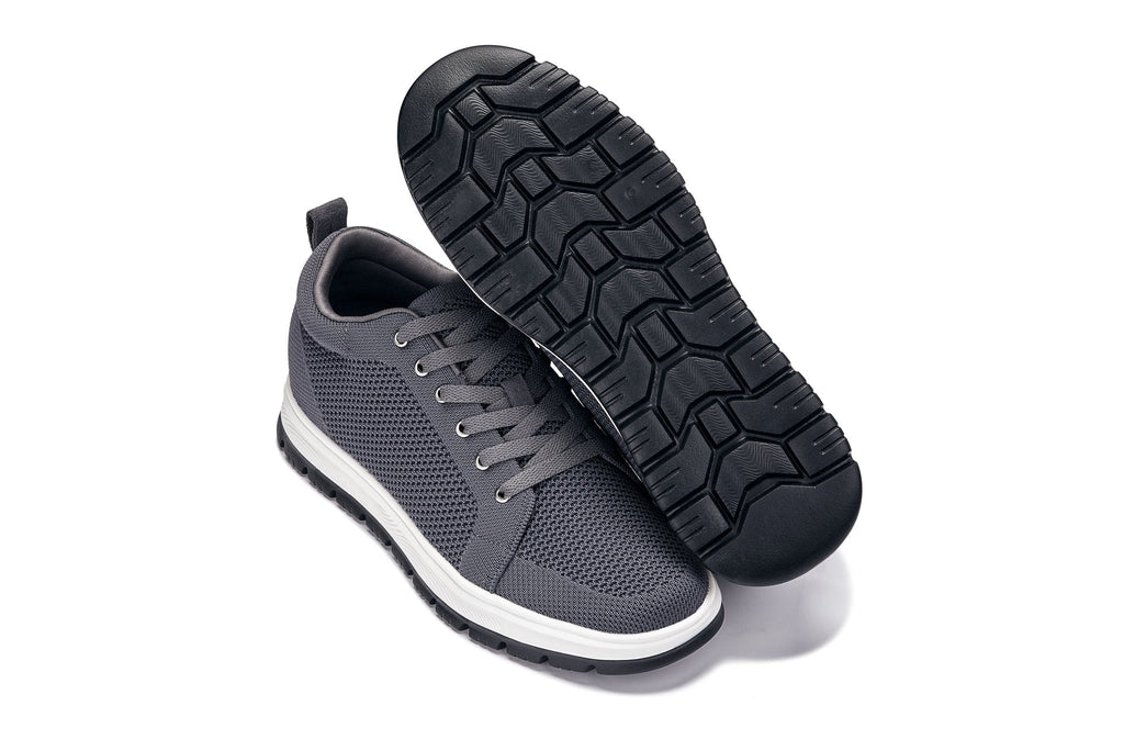 CALTO - X2323 - 2.4 Inches Taller (Iron Grey/White & Black Sole) - Lace Up Casual Sneaker - Lightweight - WonderingCloth
