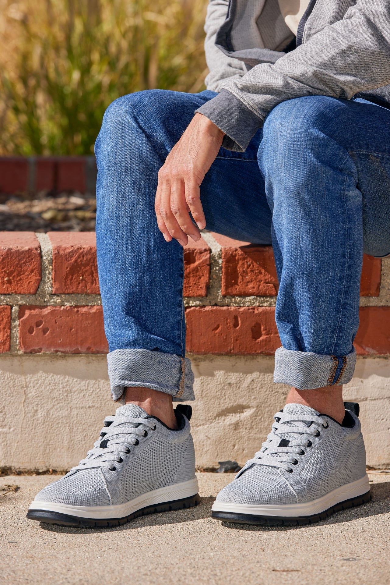 CALTO - X2324 - 2.4 Inches Taller (Pewter Grey/White & Black Sole) - Lace Up Casual Sneaker - Lightweight - WonderingCloth