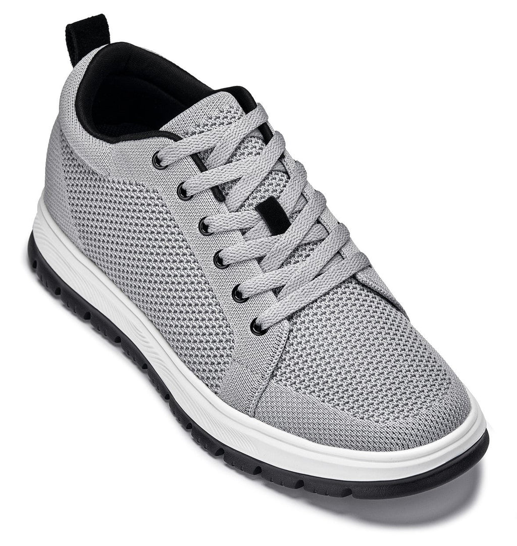 CALTO - X2324 - 2.4 Inches Taller (Pewter Grey/White & Black Sole) - Lace Up Casual Sneaker - Lightweight - WonderingCloth