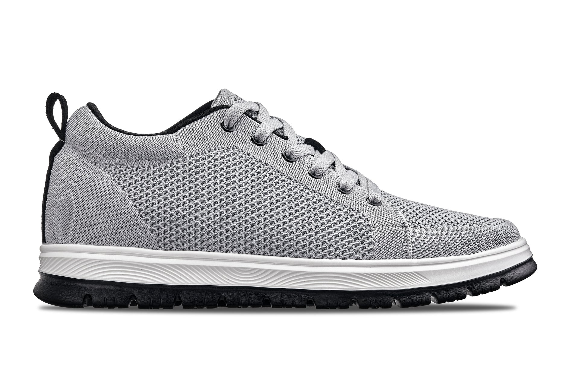 CALTO - X2324 - 2.4 Inches Taller (Pewter Grey/White & Black Sole) - Lace Up Casual Sneaker - Lightweight - WonderingCloth