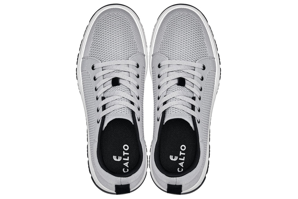 CALTO - X2324 - 2.4 Inches Taller (Pewter Grey/White & Black Sole) - Lace Up Casual Sneaker - Lightweight - WonderingCloth
