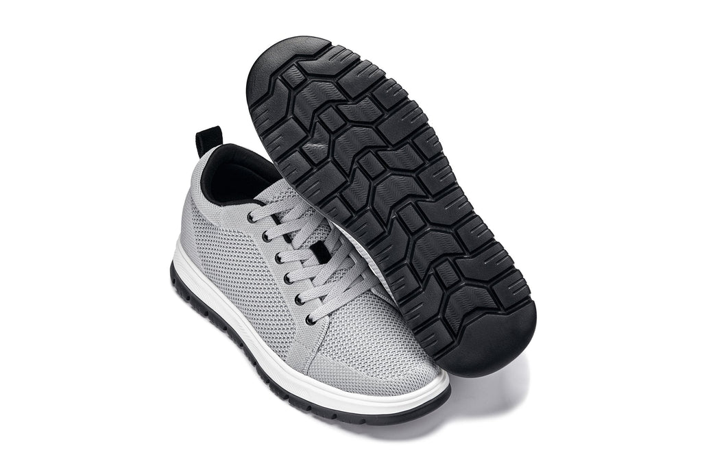 CALTO - X2324 - 2.4 Inches Taller (Pewter Grey/White & Black Sole) - Lace Up Casual Sneaker - Lightweight - WonderingCloth