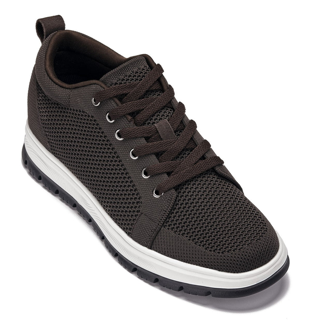 CALTO - X2325 - 2.4 Inches Taller (Dark Brown/White & Black Sole) - Lace Up Casual Sneaker - Lightweight - WonderingCloth