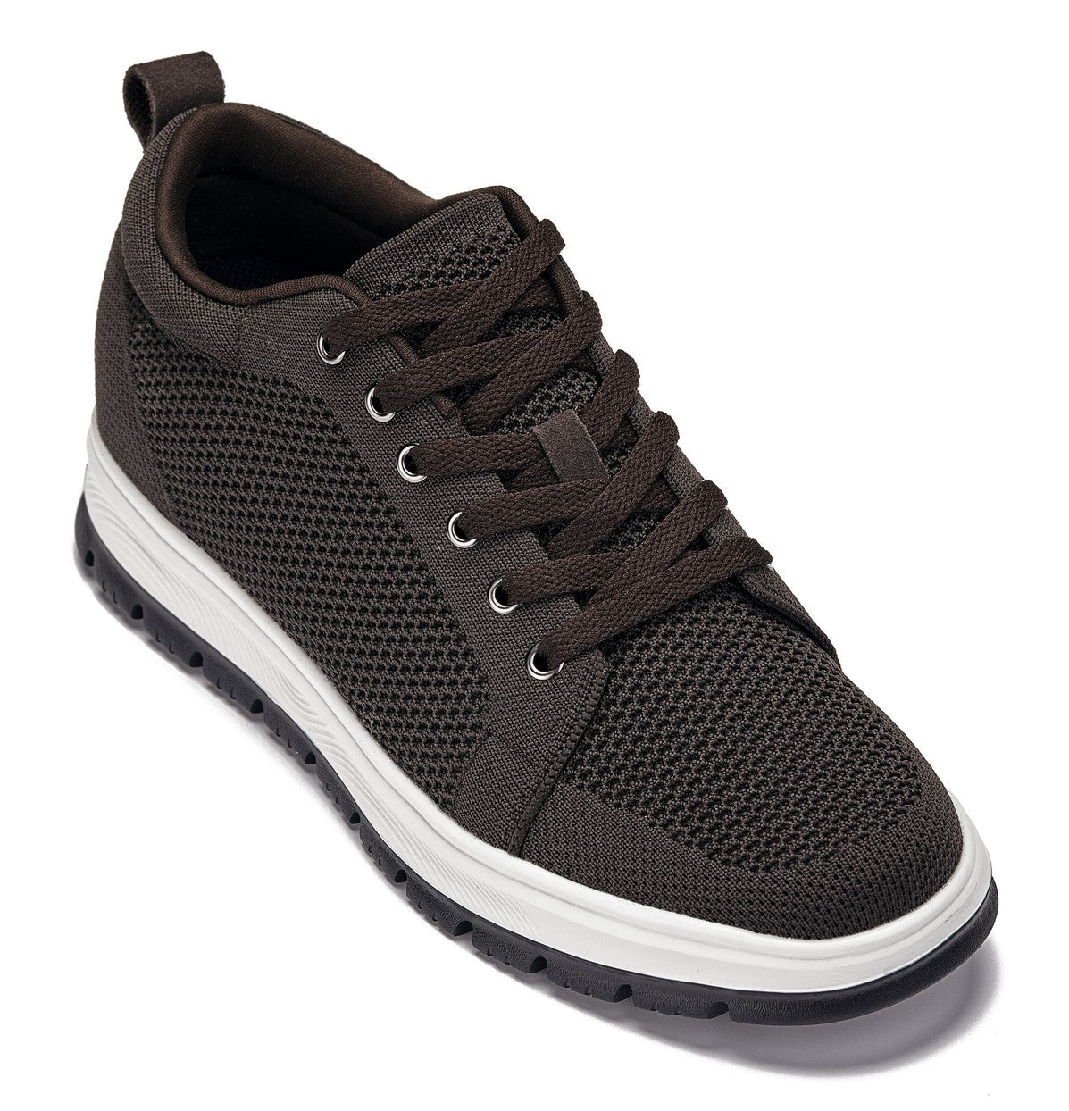 CALTO - X2325 - 2.4 Inches Taller (Dark Brown/White & Black Sole) - Lace Up Casual Sneaker - Lightweight - WonderingCloth