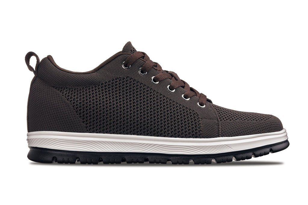 CALTO - X2325 - 2.4 Inches Taller (Dark Brown/White & Black Sole) - Lace Up Casual Sneaker - Lightweight - WonderingCloth