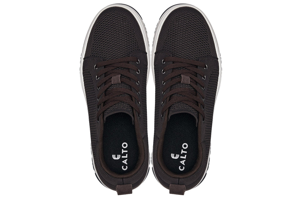 CALTO - X2325 - 2.4 Inches Taller (Dark Brown/White & Black Sole) - Lace Up Casual Sneaker - Lightweight - WonderingCloth