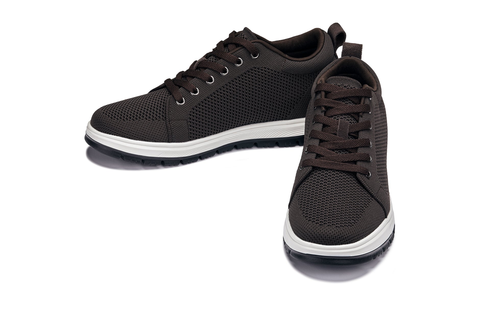 CALTO - X2325 - 2.4 Inches Taller (Dark Brown/White & Black Sole) - Lace Up Casual Sneaker - Lightweight - WonderingCloth