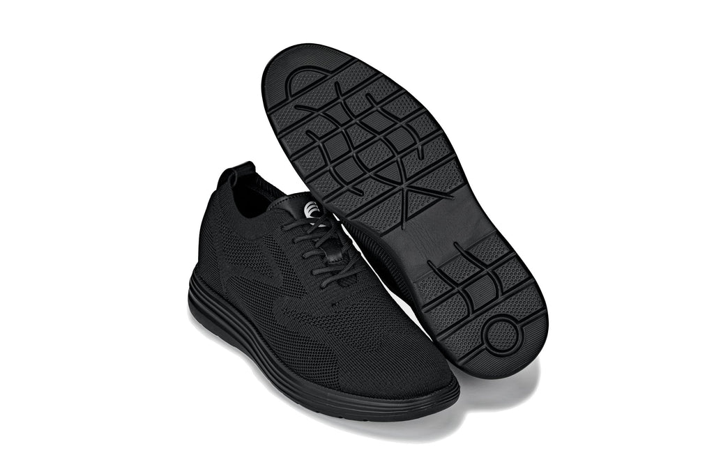 CALTO - X2631 - 2.8 Inches Taller (Black/Black Sole) - Lace Up Casual Walker - Lightweight - WonderingCloth