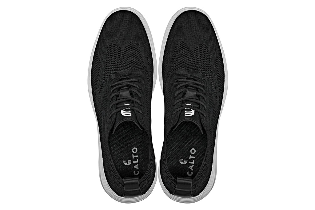 CALTO - X2632 - 2.8 Inches Taller (Black/White Sole) - Lace Up Casual Walker - Lightweight - WonderingCloth