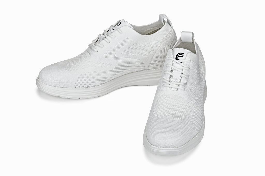 CALTO - X2633 - 2.8 Inches Taller (White) - Lace Up Casual Walker - Lightweight - WonderingCloth