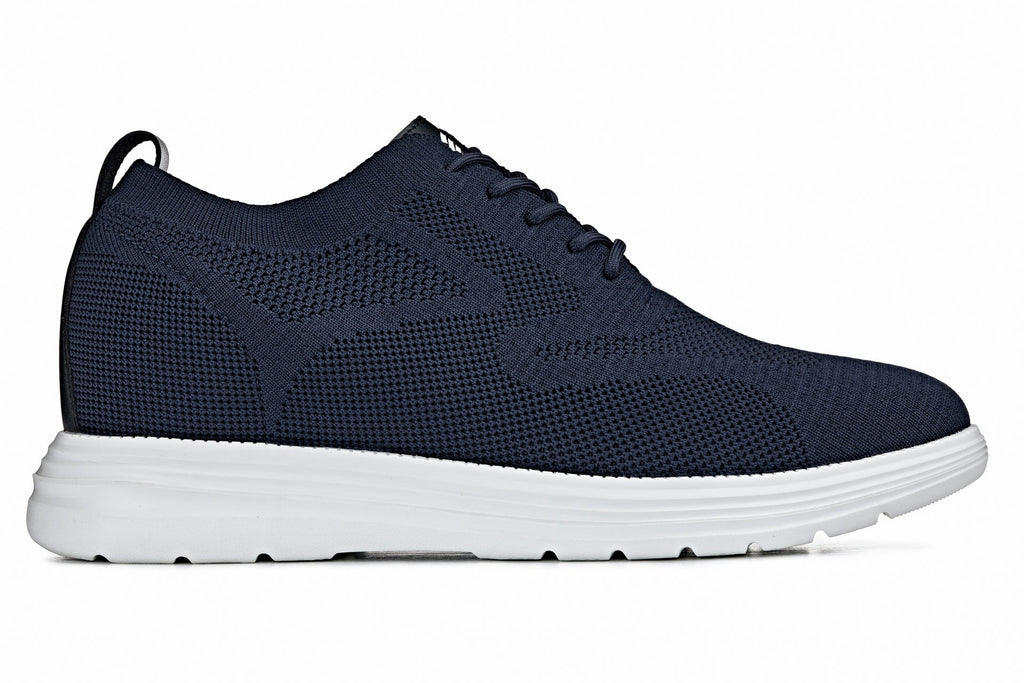 CALTO - X2634 - 2.8 Inches Taller (Night Blue) - Lace Up Casual Walker - Lightweight - WonderingCloth