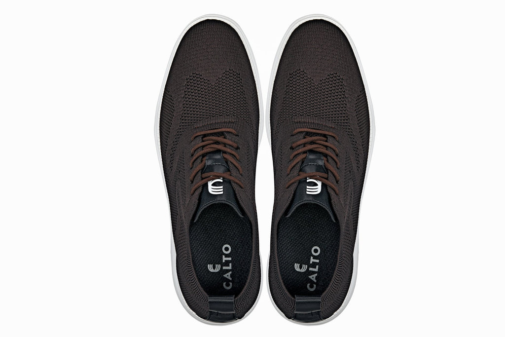 CALTO - X2635 - 2.8 Inches Taller (Coffee Brown) - Lace Up Casual Walker - Lightweight - WonderingCloth