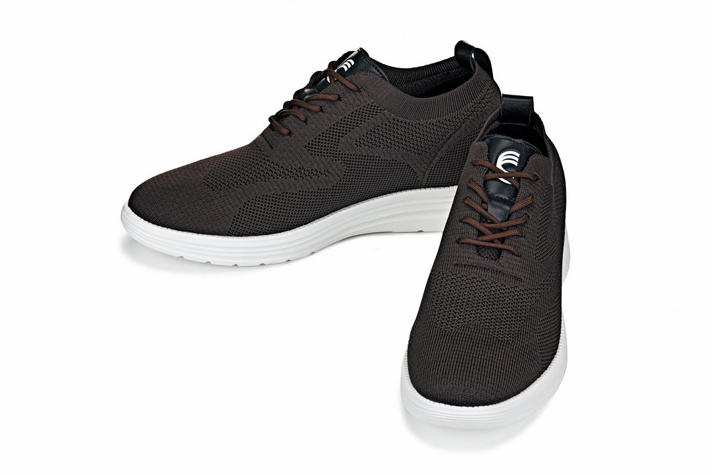CALTO - X2635 - 2.8 Inches Taller (Coffee Brown) - Lace Up Casual Walker - Lightweight - WonderingCloth