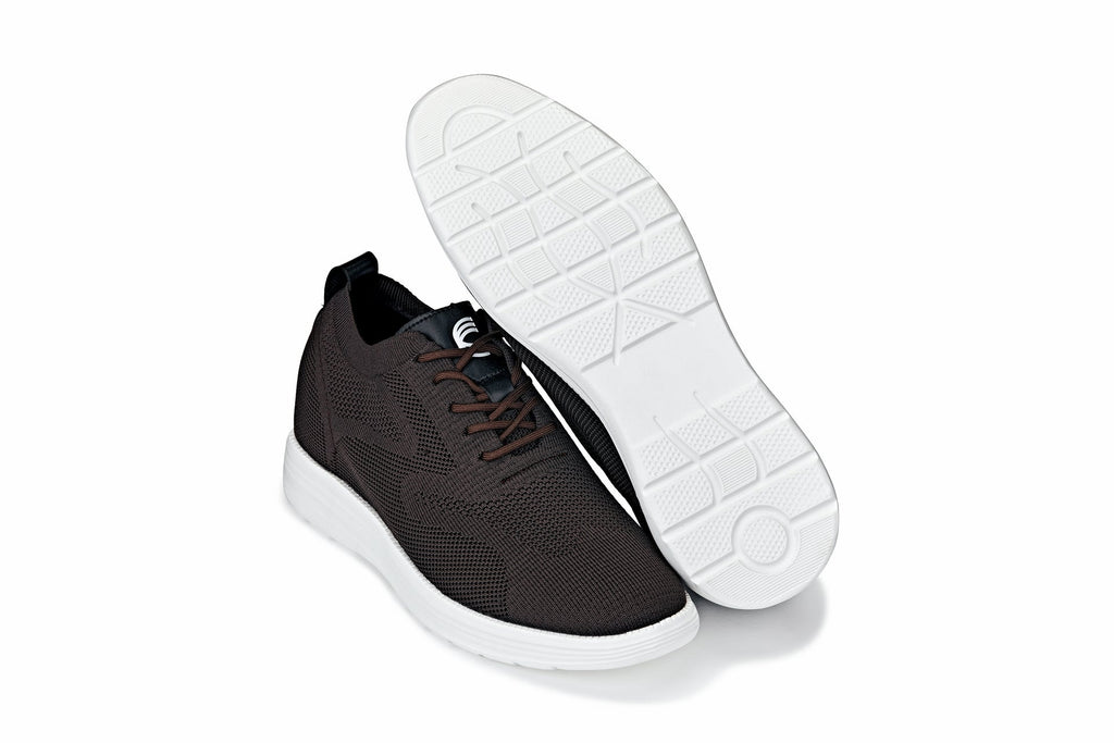 CALTO - X2635 - 2.8 Inches Taller (Coffee Brown) - Lace Up Casual Walker - Lightweight - WonderingCloth