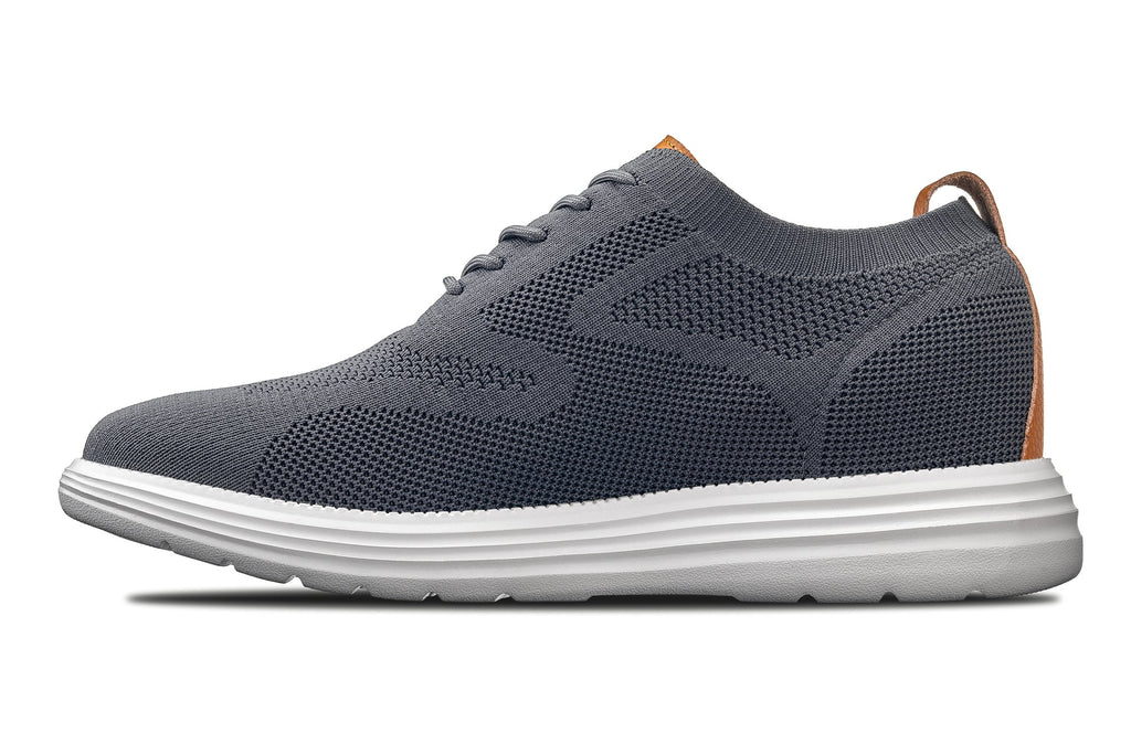 CALTO - X2636 - 2.8 Inches Taller (Iron Grey/Brown) - Lace Up Casual Walker - Lightweight - WonderingCloth
