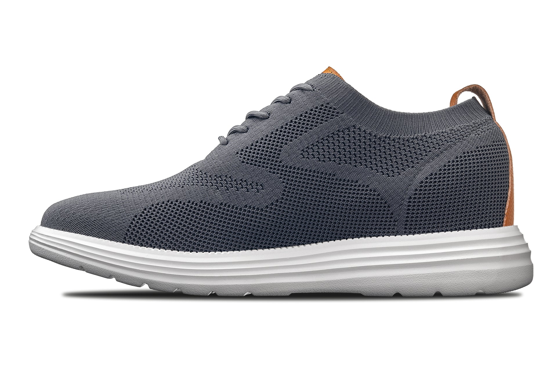 CALTO - X2636 - 2.8 Inches Taller (Iron Grey/Brown) - Lace Up Casual Walker - Lightweight - WonderingCloth