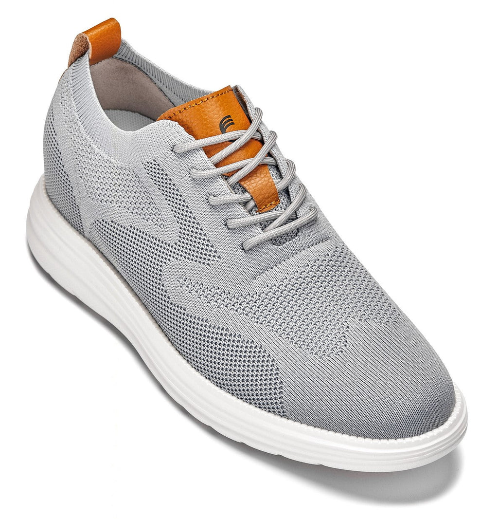 CALTO - X2637 - 2.8 Inches Taller (Pewter Grey/Brown) - Lace Up Casual Walker - Lightweight - WonderingCloth