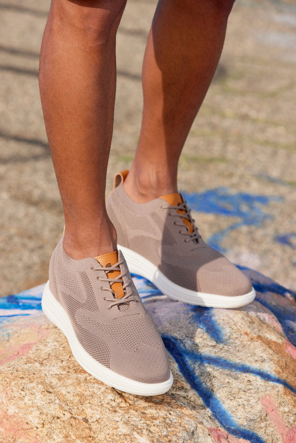 CALTO - X2638 - 2.8 Inches Taller (Khaki/Brown) - Lace Up Casual Walker - Lightweight - WonderingCloth