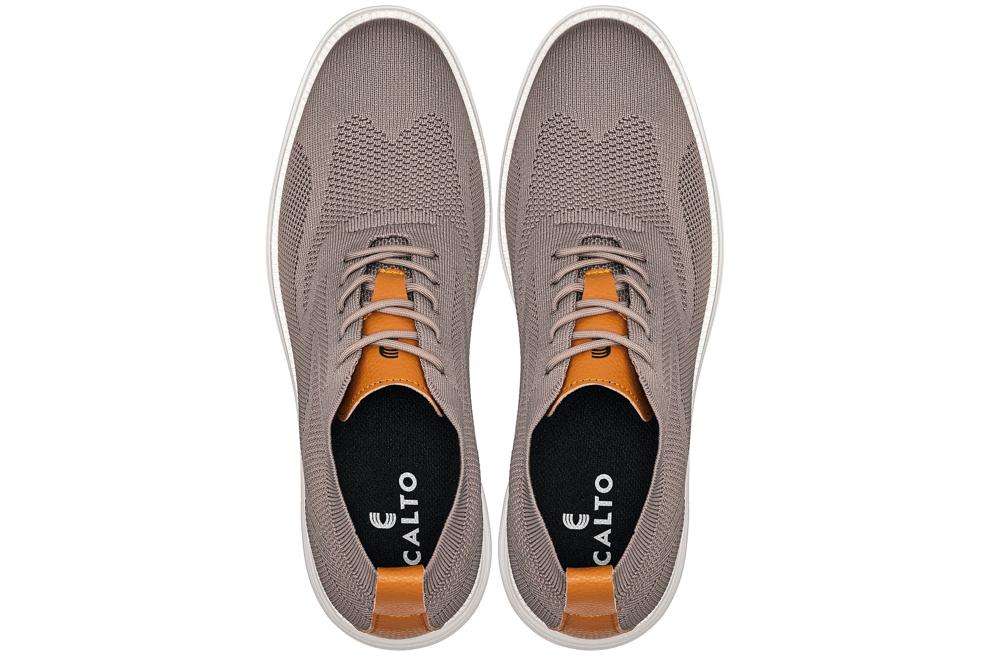 CALTO - X2638 - 2.8 Inches Taller (Khaki/Brown) - Lace Up Casual Walker - Lightweight - WonderingCloth