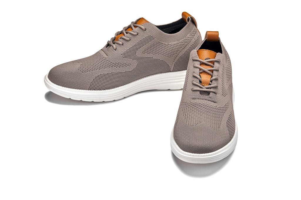 CALTO - X2638 - 2.8 Inches Taller (Khaki/Brown) - Lace Up Casual Walker - Lightweight - WonderingCloth