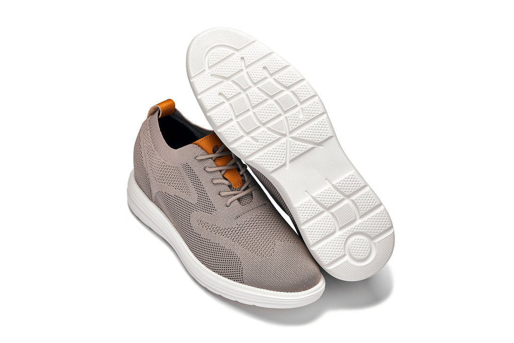 CALTO - X2638 - 2.8 Inches Taller (Khaki/Brown) - Lace Up Casual Walker - Lightweight - WonderingCloth