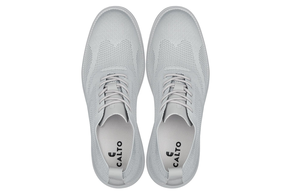 CALTO - X2640 - 2.8 Inches Taller (Pewter/Light Grey Sole) - Lace Up Casual Walker - Lightweight - WonderingCloth