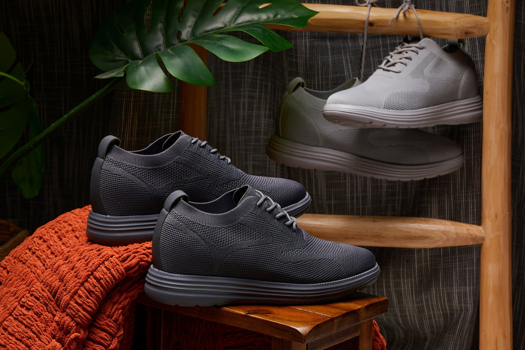 CALTO - X2640 - 2.8 Inches Taller (Pewter/Light Grey Sole) - Lace Up Casual Walker - Lightweight - WonderingCloth