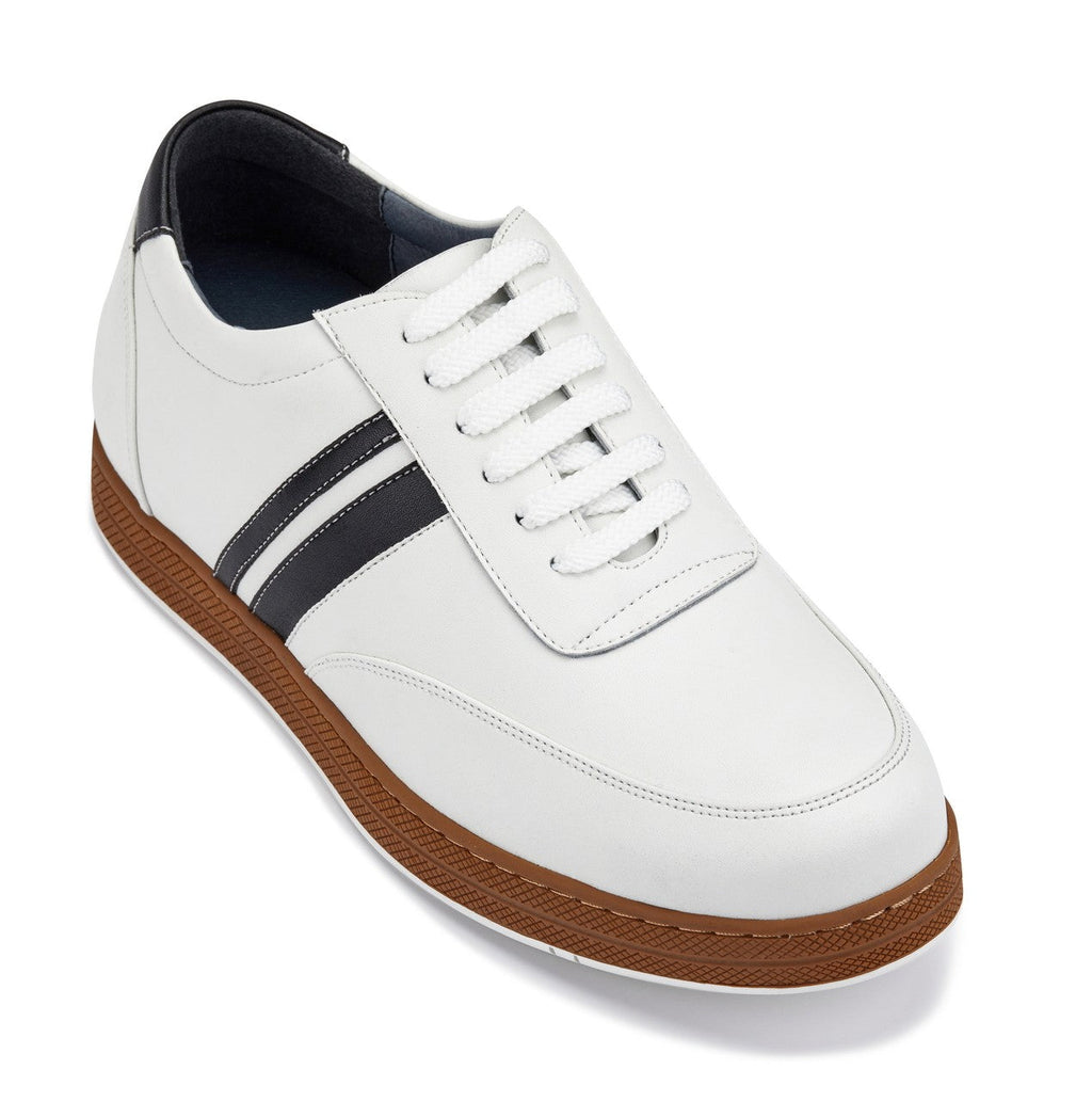 CALTO White Leather Sneakers - 2.8 inches - Y2821 - WonderingCloth