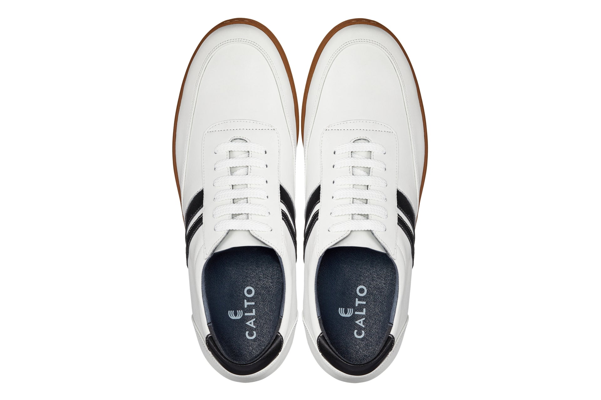CALTO White Leather Sneakers - 2.8 inches - Y2821 - WonderingCloth