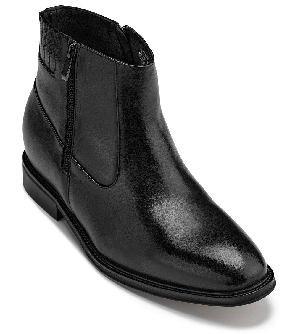 CALTO - Y70621 - 2.8 Inches Taller (Black) - Lightweight Zipper Boots - WonderingCloth