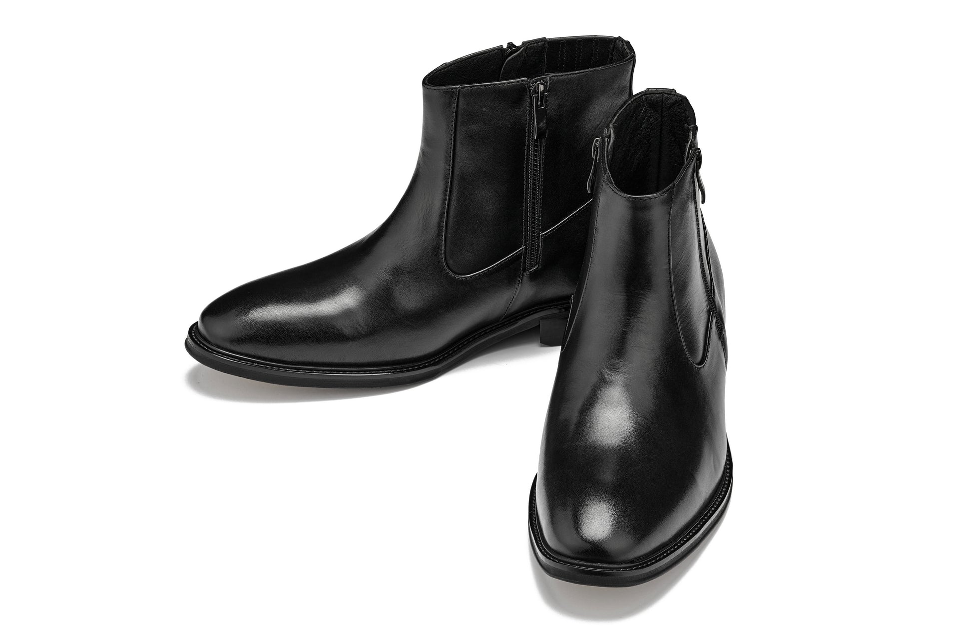 CALTO - Y70621 - 2.8 Inches Taller (Black) - Lightweight Zipper Boots - WonderingCloth