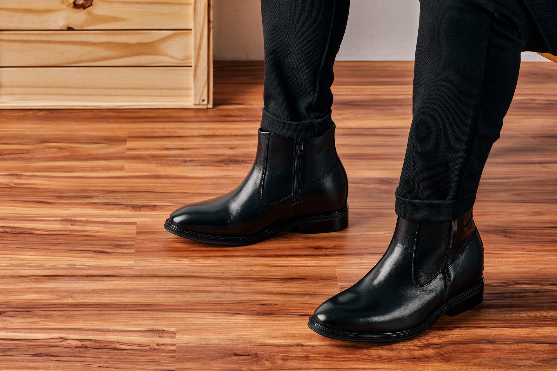 CALTO - Y70621 - 2.8 Inches Taller (Black) - Lightweight Zipper Boots - WonderingCloth