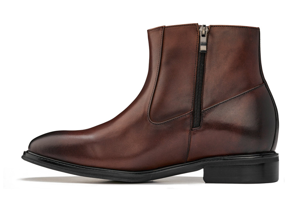 CALTO - Y70622 - 2.8 Inches Taller (Coffee Brown) - Lightweight Zipper Boots - WonderingCloth