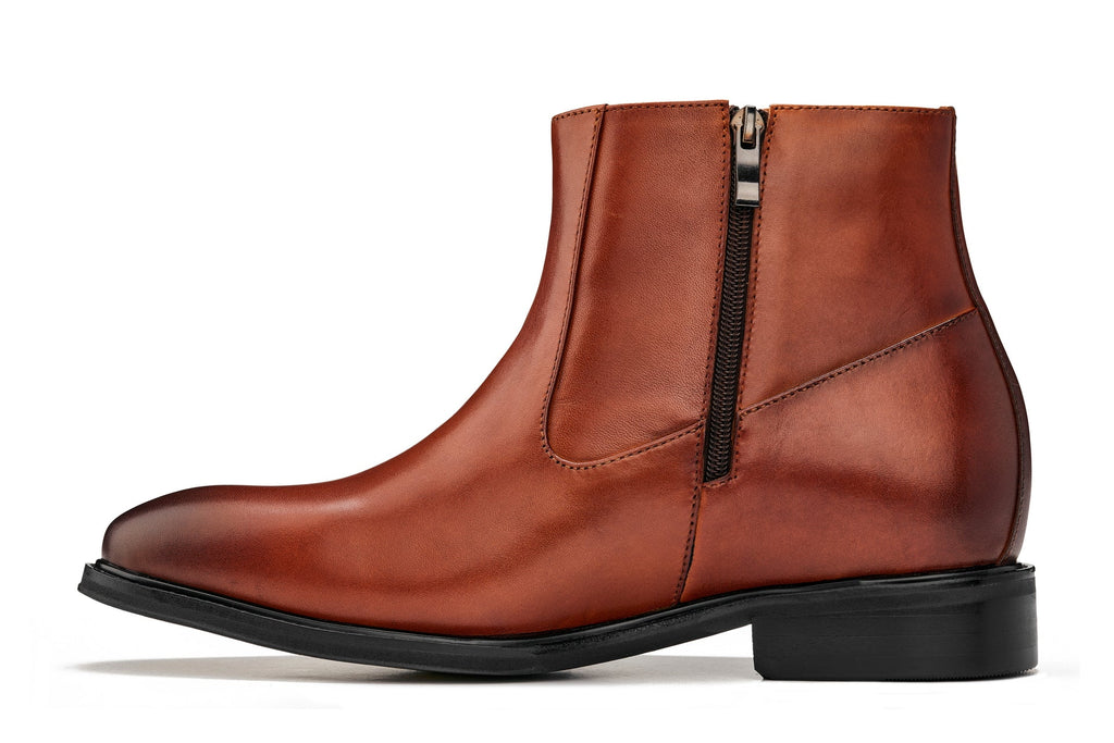 CALTO - Y70623 - 2.8 Inches Taller (Rust Brown) - Lightweight Zipper Boots - WonderingCloth