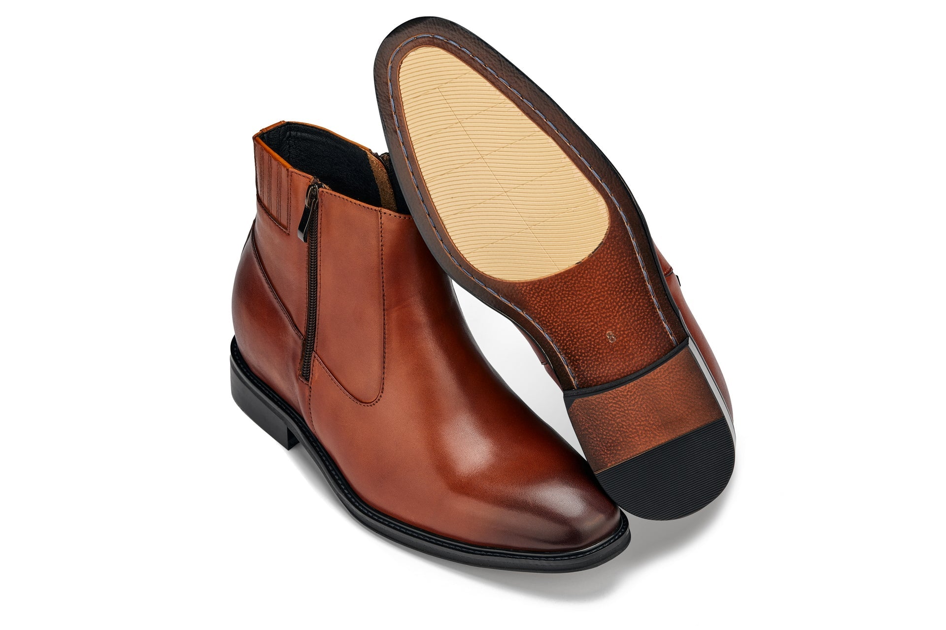 CALTO - Y70623 - 2.8 Inches Taller (Rust Brown) - Lightweight Zipper Boots - WonderingCloth