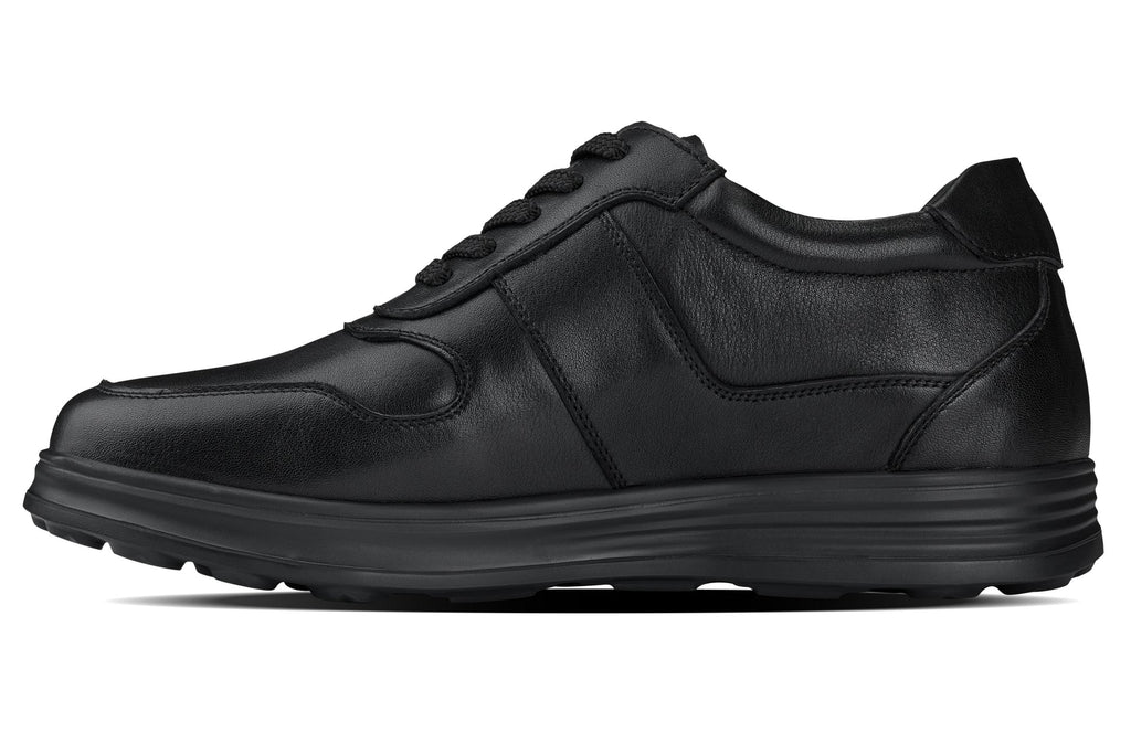 CALTO - Y7080 - 2.8 Inches Taller (Black) - Lightweight Nappa Leather Sneakers - WonderingCloth