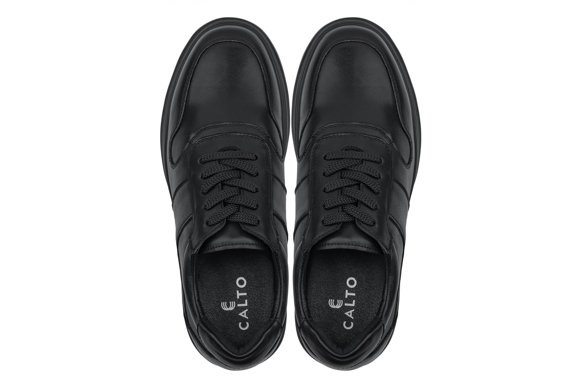 CALTO - Y7080 - 2.8 Inches Taller (Black) - Lightweight Nappa Leather Sneakers - WonderingCloth