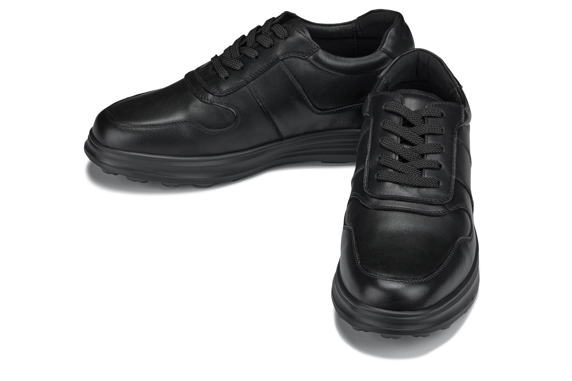 CALTO - Y7080 - 2.8 Inches Taller (Black) - Lightweight Nappa Leather Sneakers - WonderingCloth
