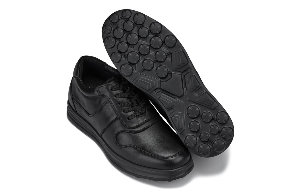 CALTO - Y7080 - 2.8 Inches Taller (Black) - Lightweight Nappa Leather Sneakers - WonderingCloth