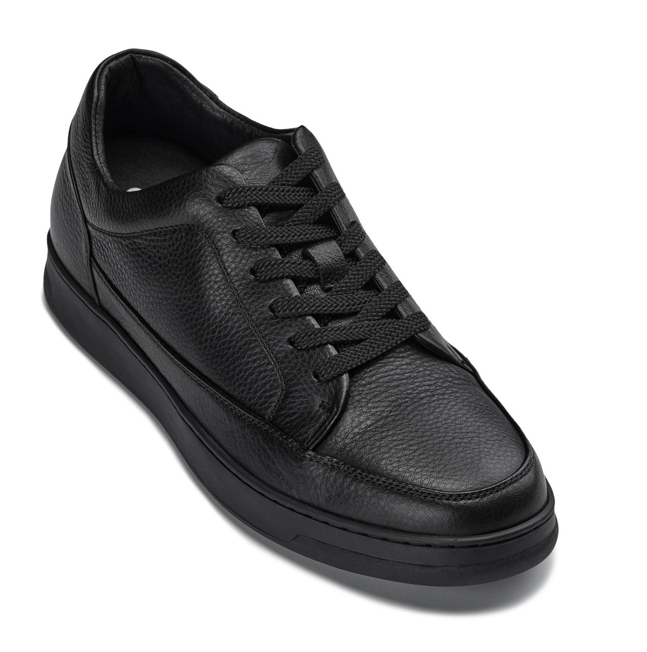 CALTO - Y7111 - 2.6 Inches Taller (Black) - Elevated Pebble Grain Leather Sneakers - WonderingCloth