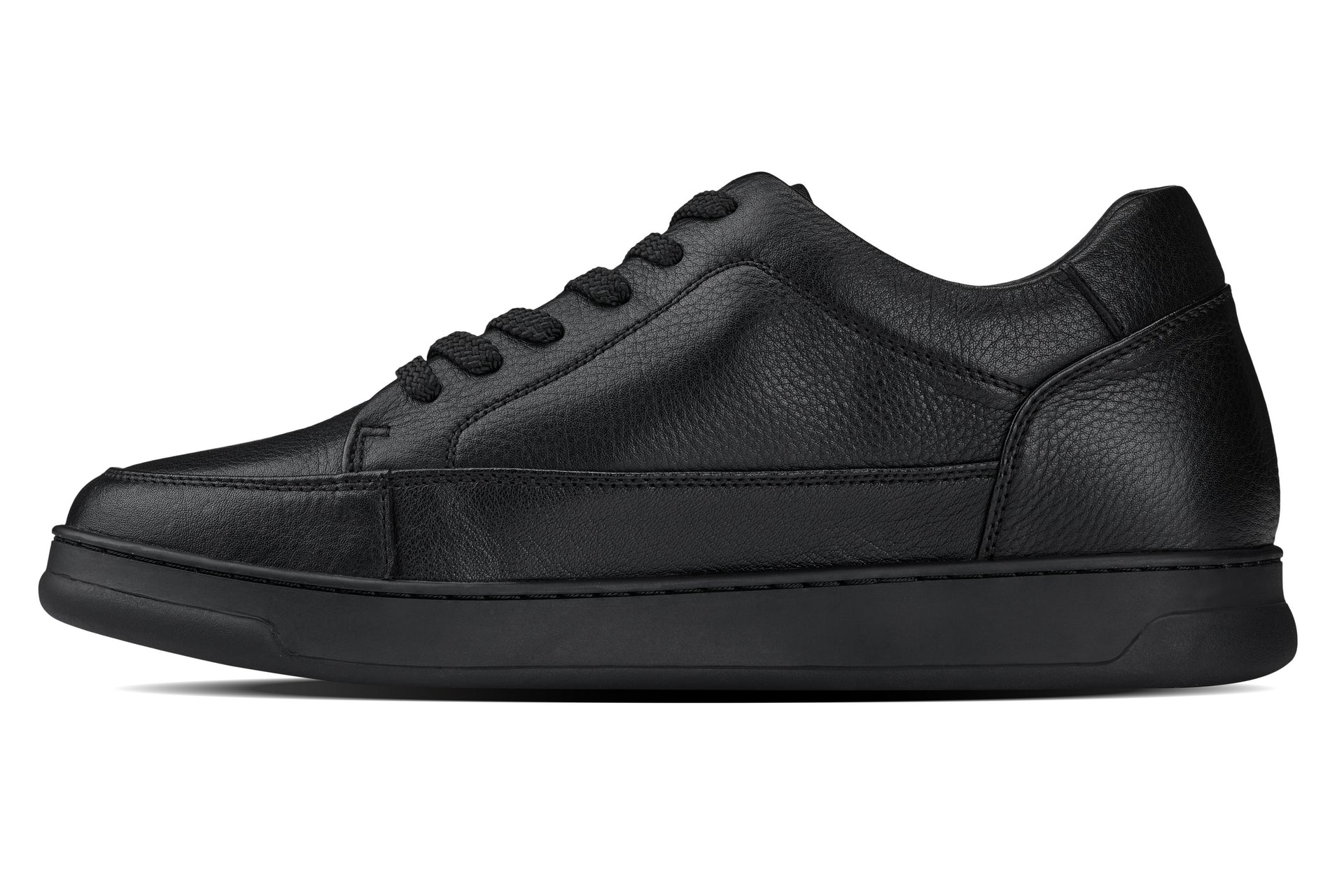 CALTO - Y7111 - 2.6 Inches Taller (Black) - Elevated Pebble Grain Leather Sneakers - WonderingCloth