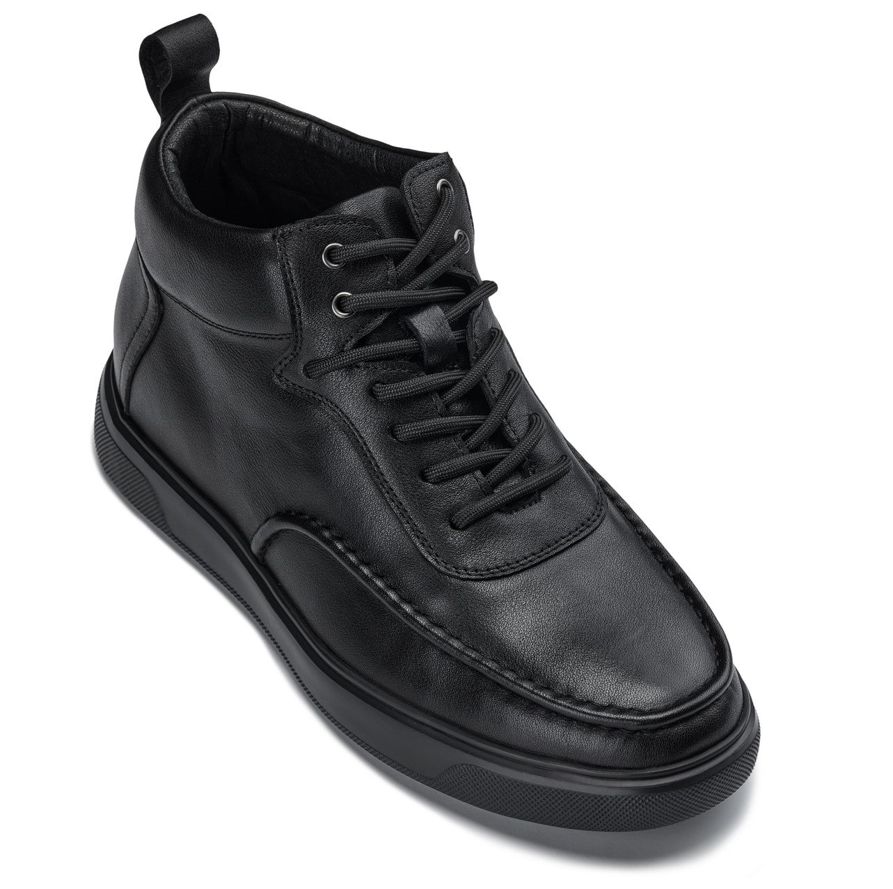 CALTO - Y7112 - 2.8 Inches Taller (Black) - Nappa Leather Moc-Toe Sneak-Boots - WonderingCloth